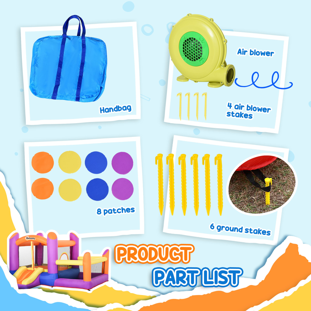 Outsunny Bouncy Castle With Slide Pool House Inflatable w/ Blower