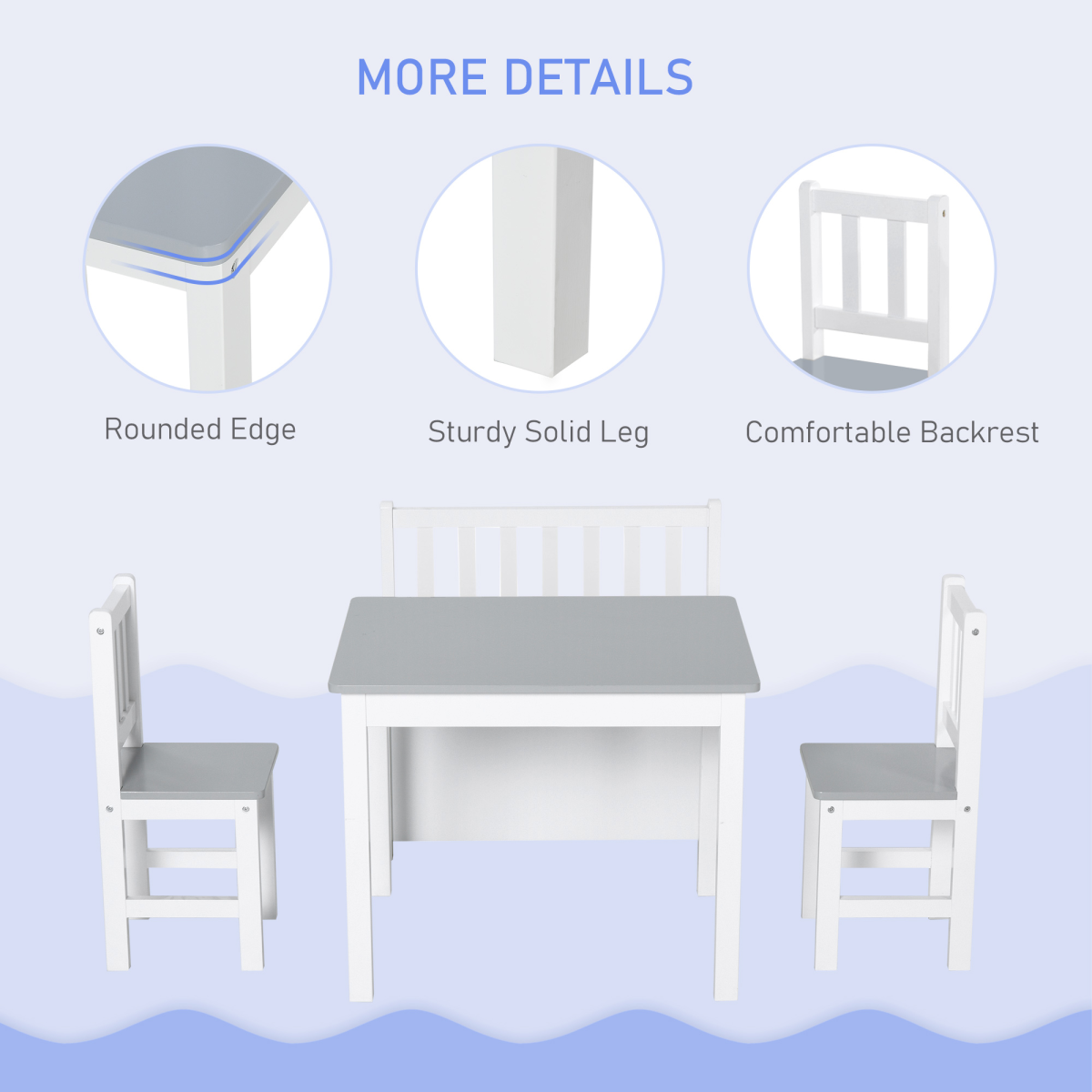 🪑 4-Piece Kids Wooden Table & Chair Set with Storage