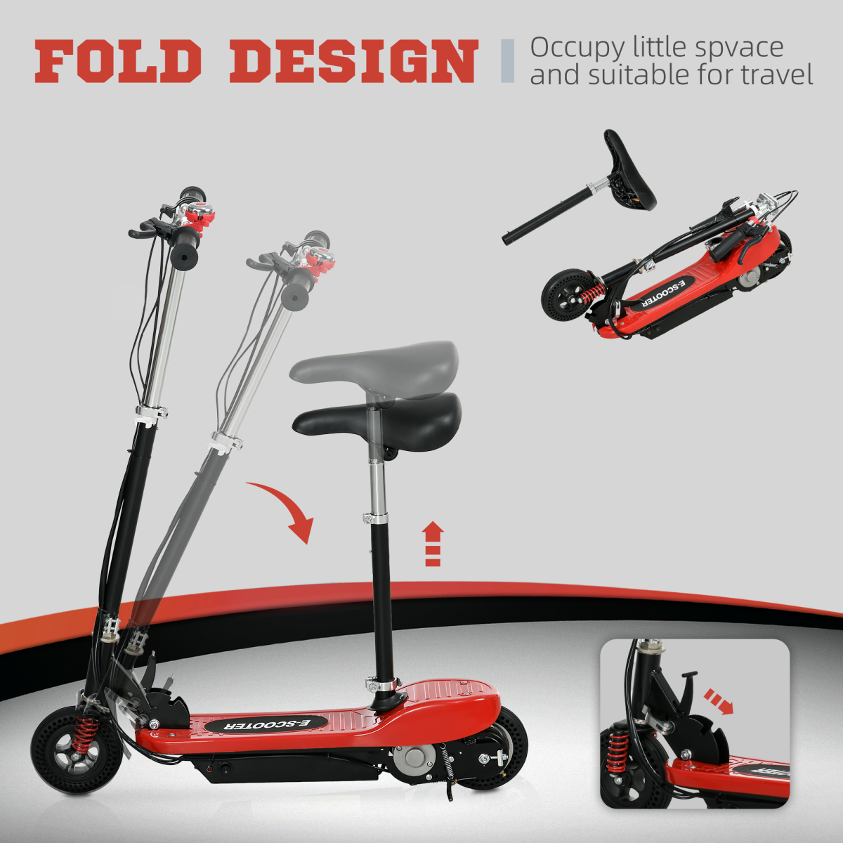 Folding Electric Scooter with Warning Bell, for Ages 4-14 Years, Red