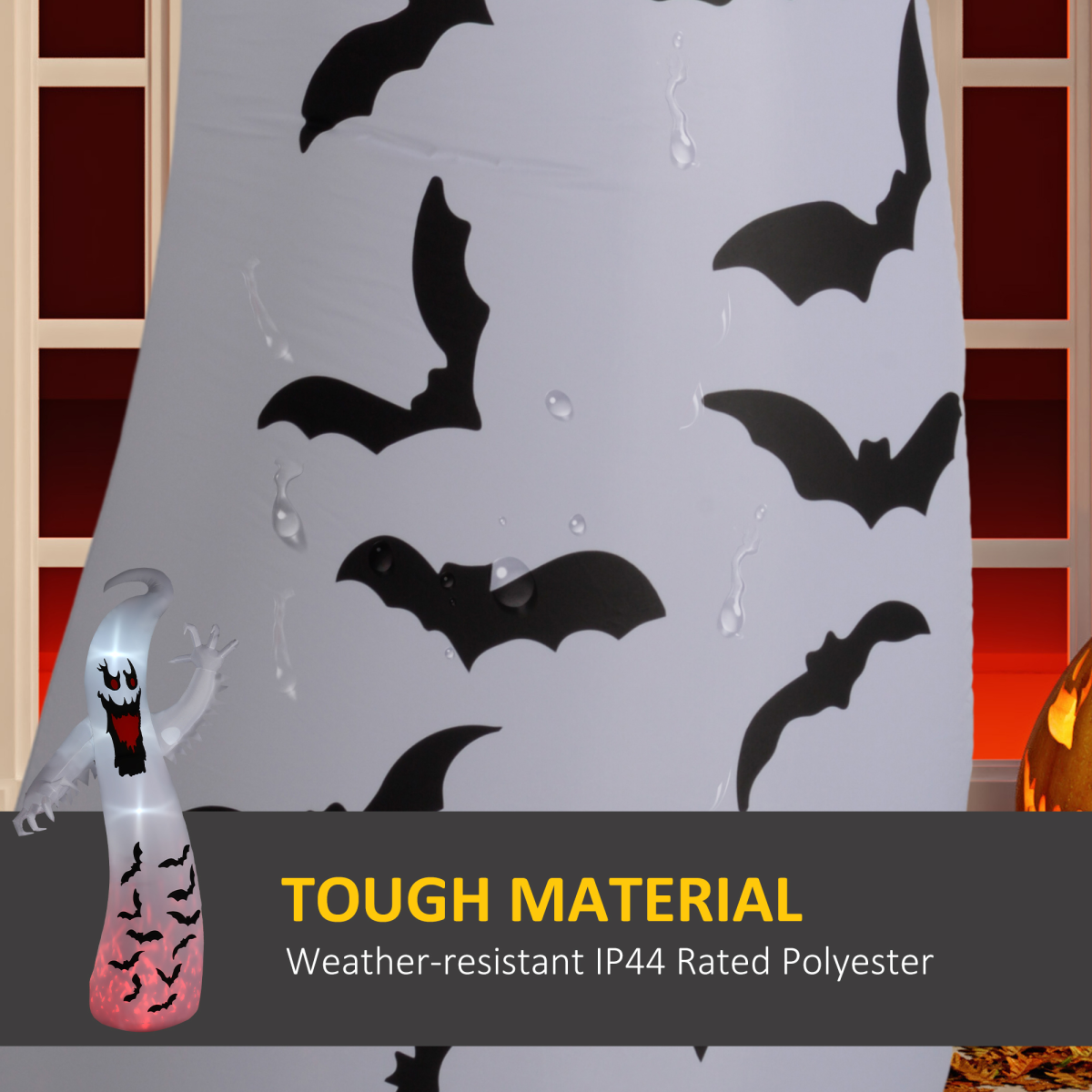 360cm Inflatable Spooky White Ghost with LED & Flame Light – Outdoor Halloween Decoration