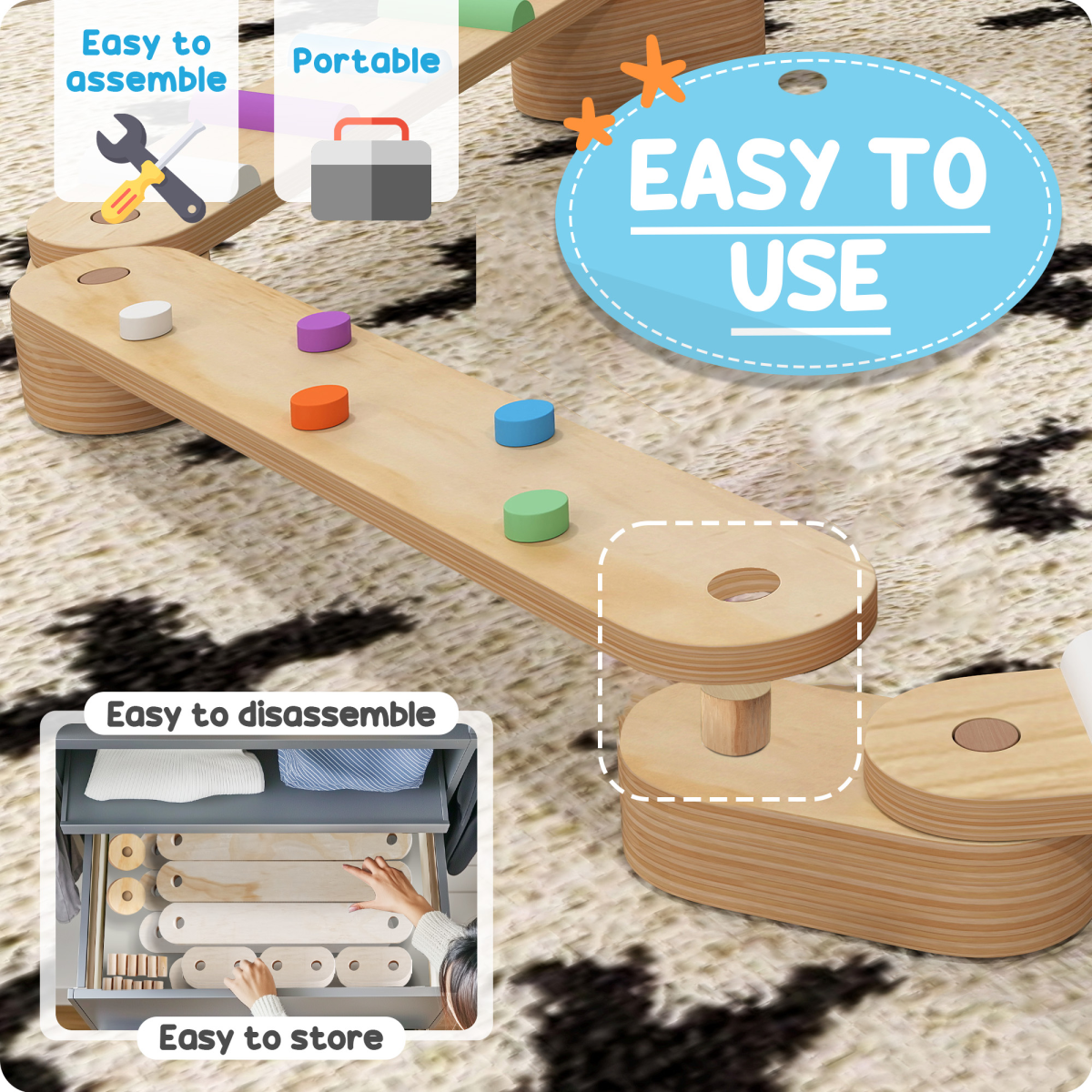 Kids Balance Board Set – 8 Bases, 6 Beams | Multicolour