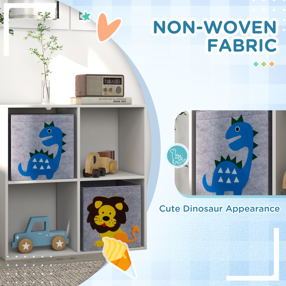 Kids Toy Organiser with 2 Fabric Drawers – White & Grey