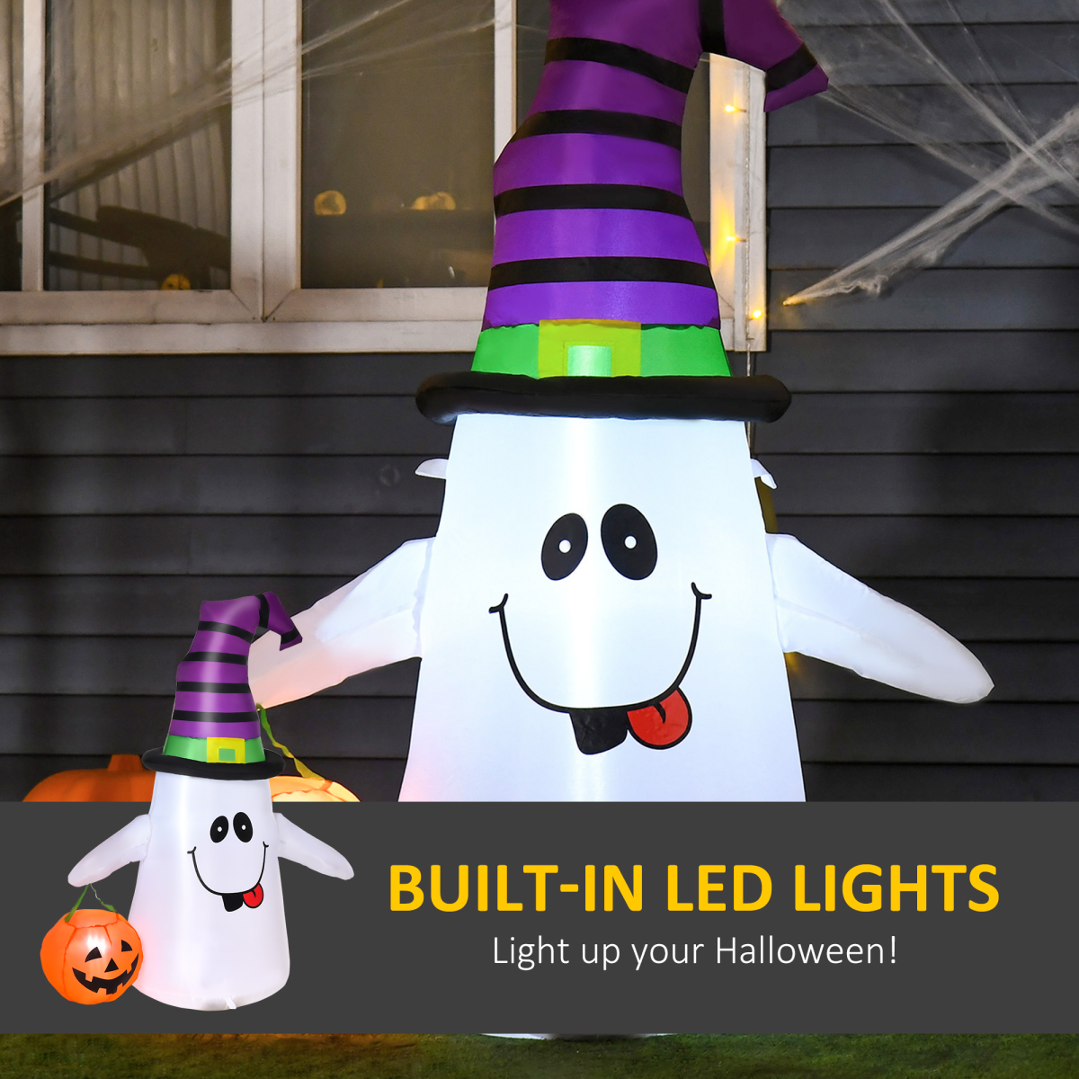 1.2m Witch Ghost Halloween Inflatable with LED Pumpkin Lantern – Indoor/Outdoor Decoration