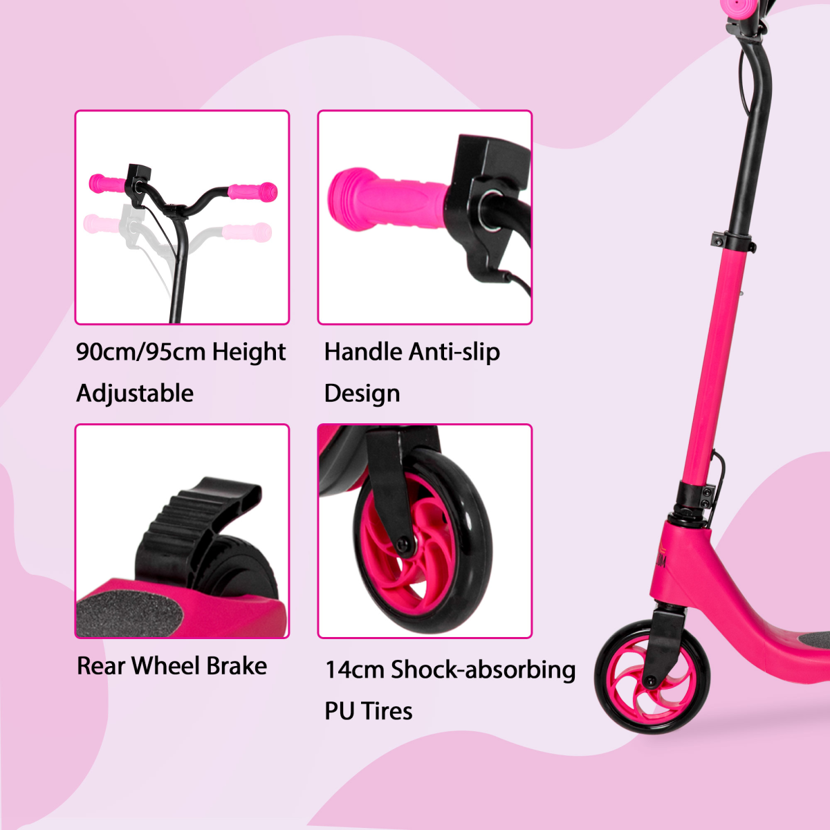 120W Electric Scooter w/ Battery Level Display, Rear Break - Pink HOMCOM