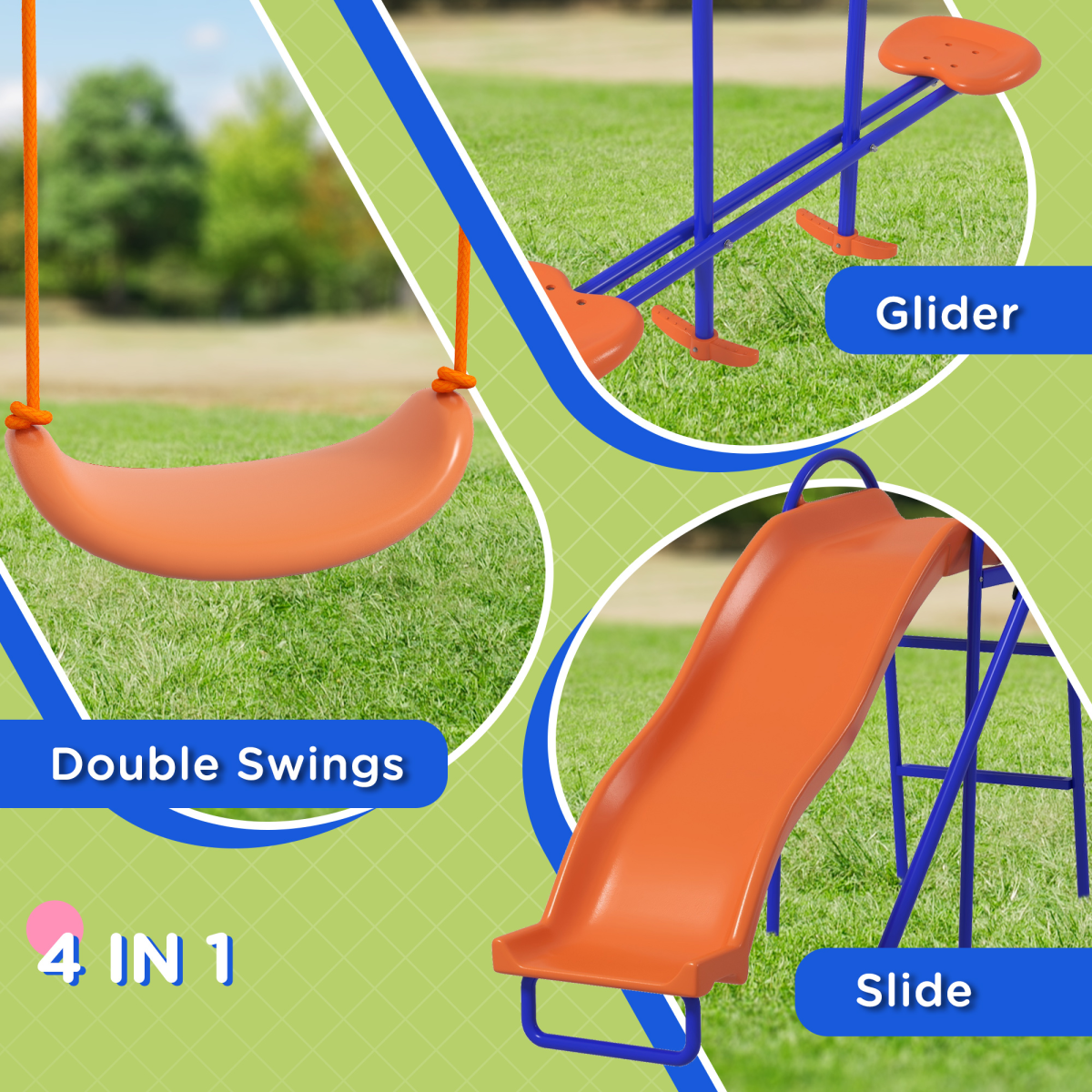 4-in-1 Outdoor Swing & Slide Set – Multicolour
