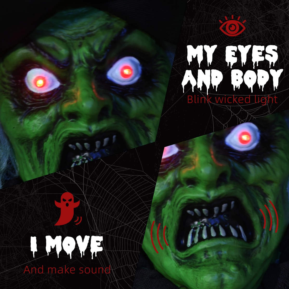 1.83m Animated Halloween Witch with Lights, Sounds & Motion – Indoor/Outdoor Decoration