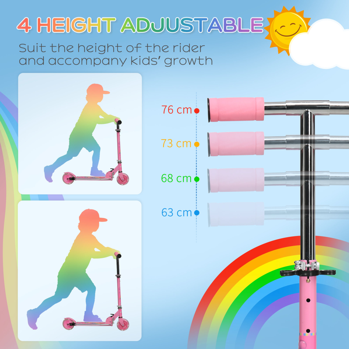 Kids Scooter with Lights & Music – Adjustable & Foldable, Pink (Ages 3–7)