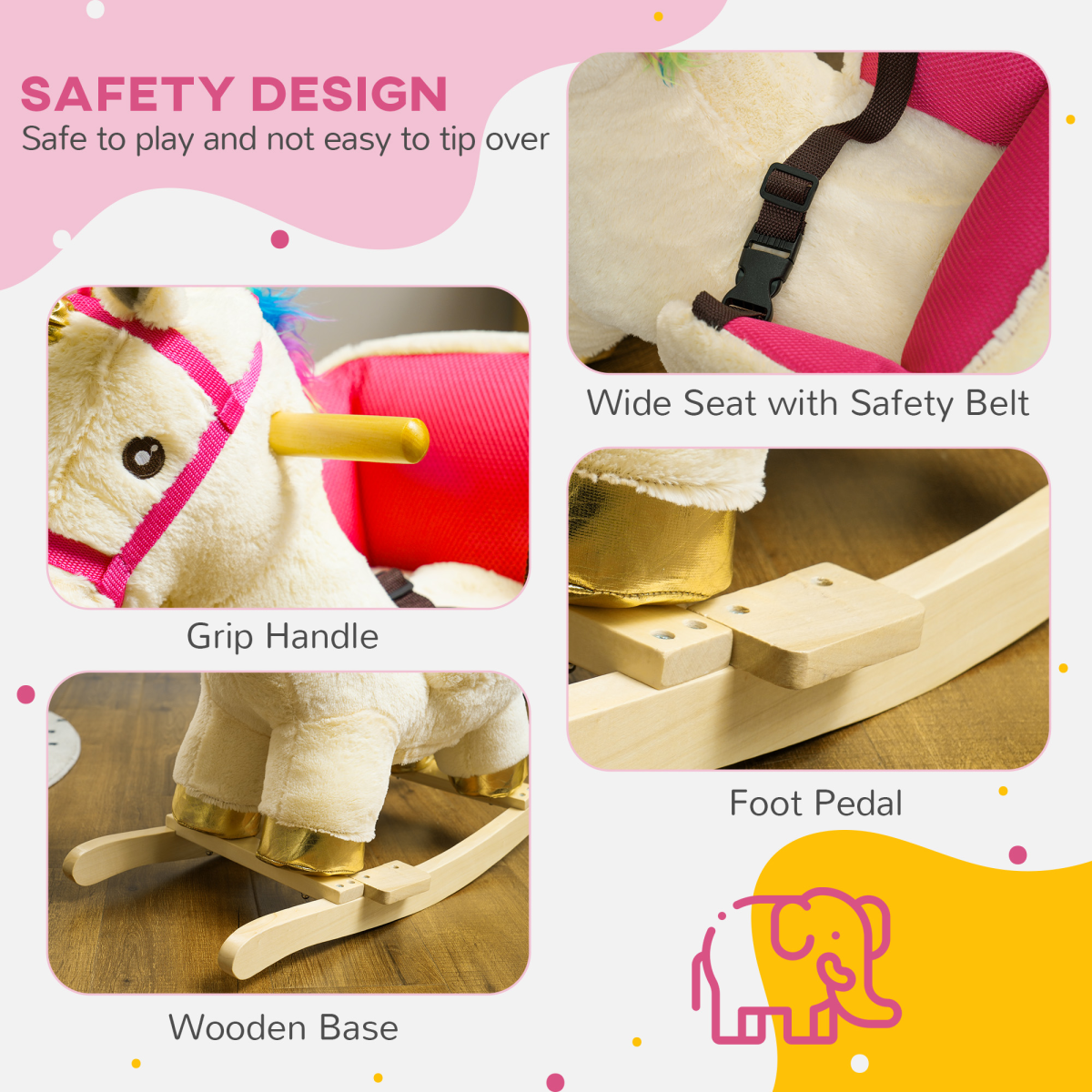 Plush Unicorn Rocking Horse with Sound – Cream White (18–36 Months)