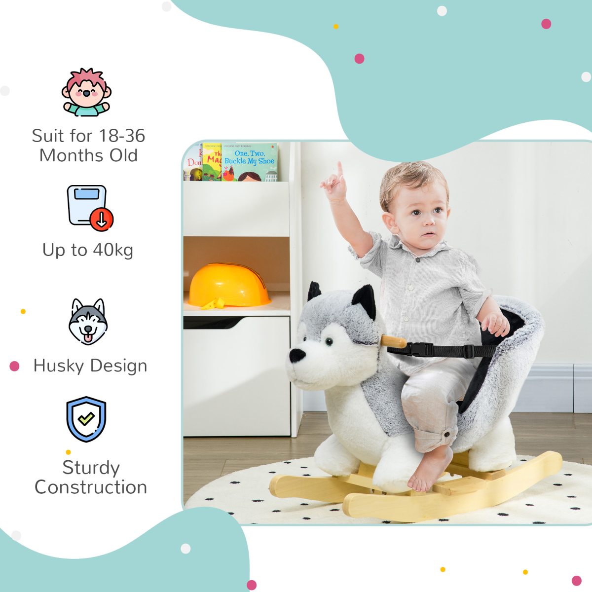 HOMCOM Husky-Shaped Baby Rocking Horse with Sound & Seatbelt – Ages 18–36 Months