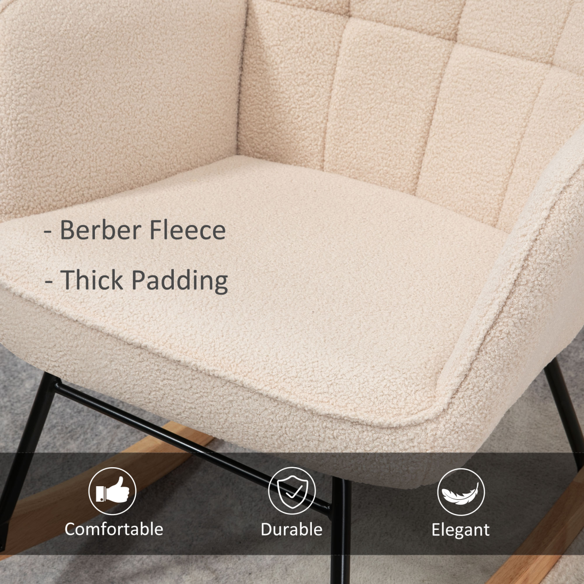 HOMCOM Wingback Rocking Chair for Nursing w/ Steel Frame and Wooden Base Beige