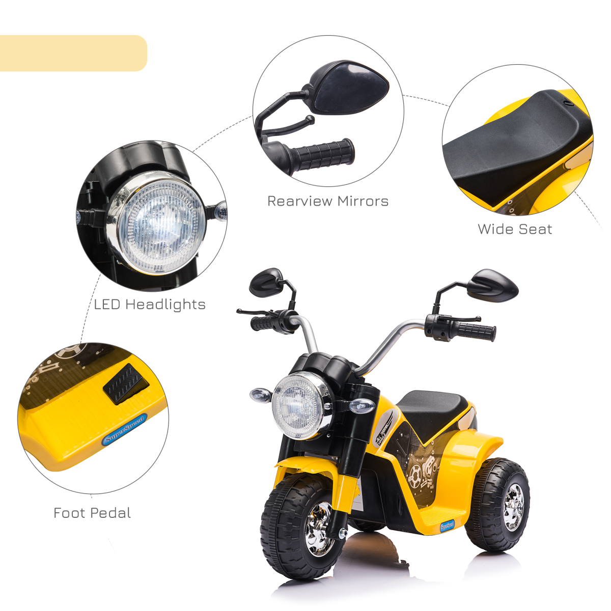 Kids Electric Ride-On Motorbike with Horn & Headlights – Ages 18–36 Months