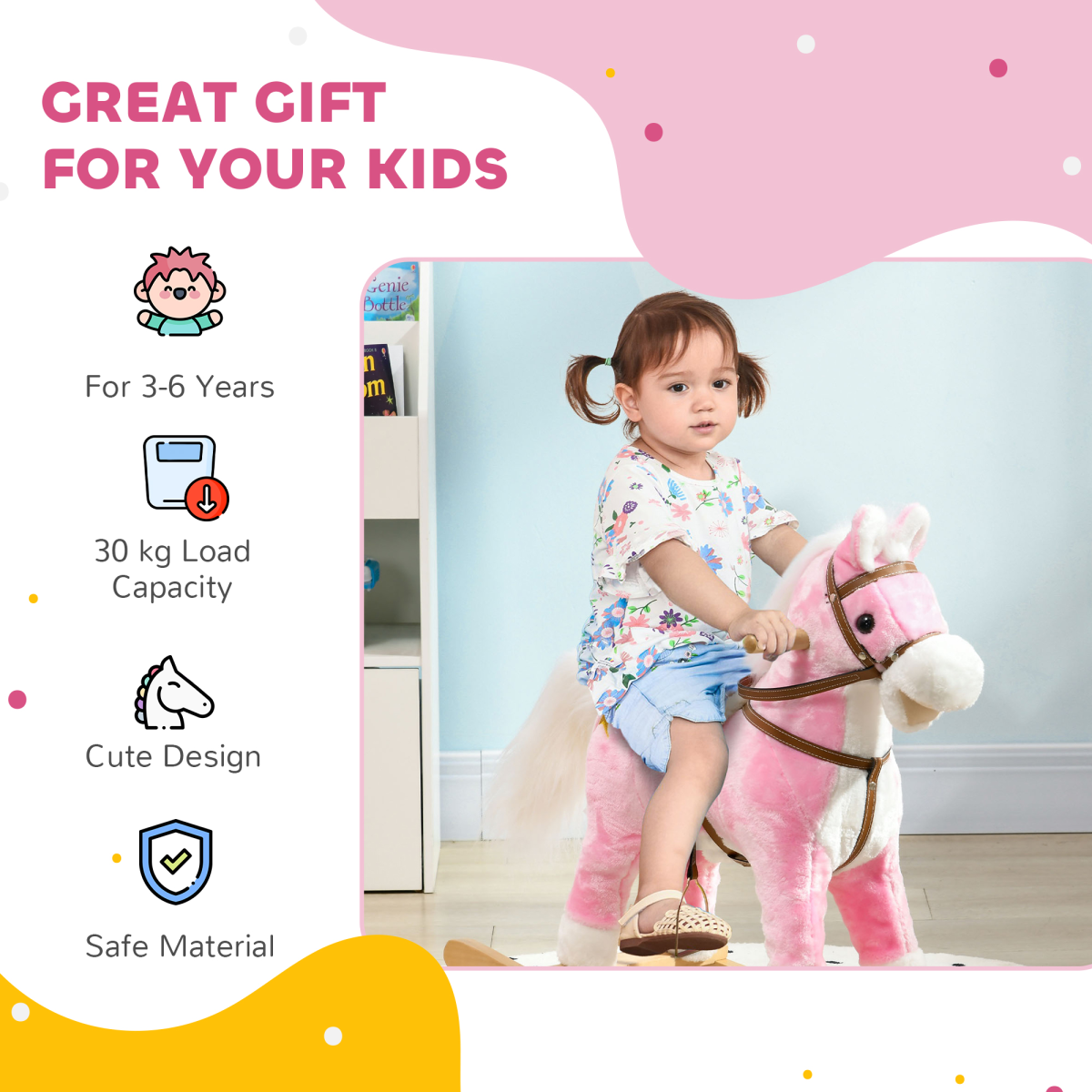 Classic Wooden Rocking Horse – Pink (Ages 3-6)