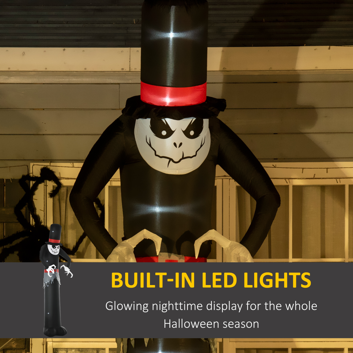 10FT Inflatable Halloween Skinny Ghost with Tall Hat & LED Lights – Outdoor Yard Decoration