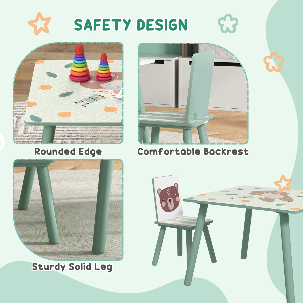 Kids Table & Chair Set – 3-Piece Desk with 2 Chairs, Green