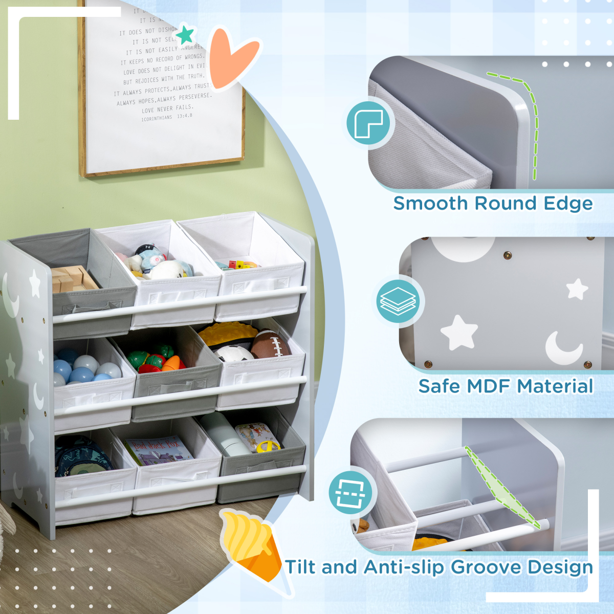 Kids Storage Unit with 9 Removable Baskets – Grey