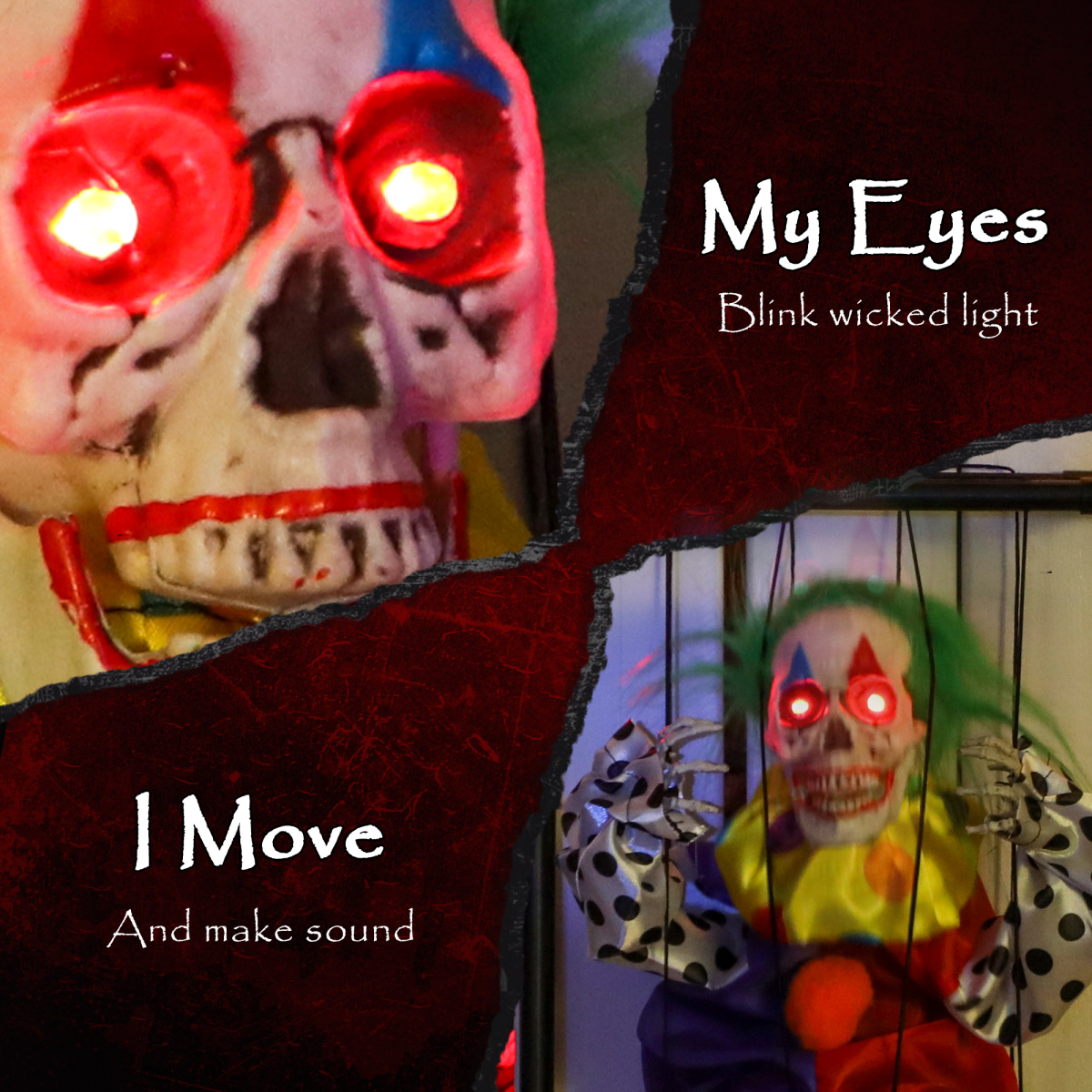 Sound-Activated Halloween Clown with Evil Laugh & Lights – Multi-Coloured