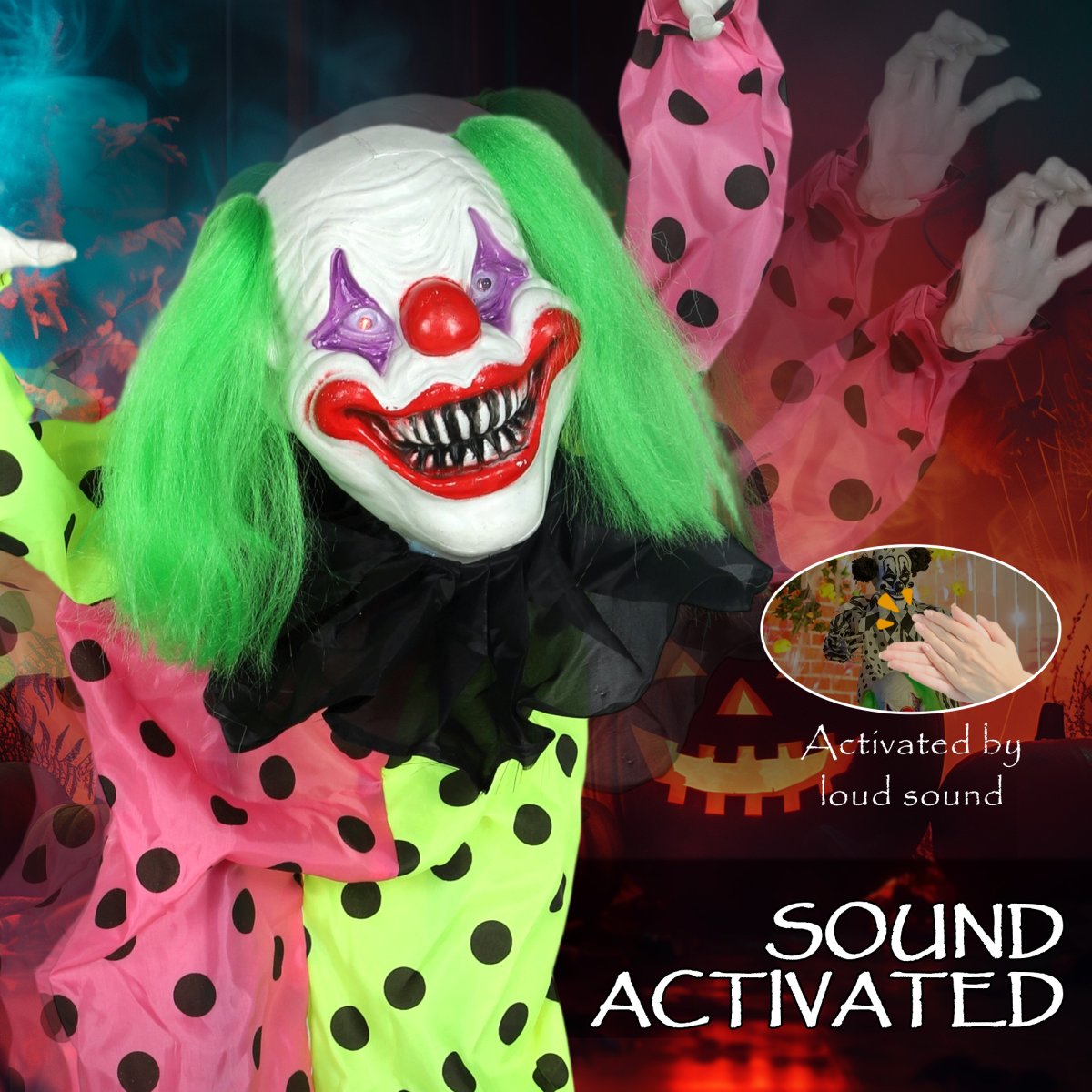 180cm Stacked Creepy Clowns with Sound, Lights & Motion – Halloween Decoration