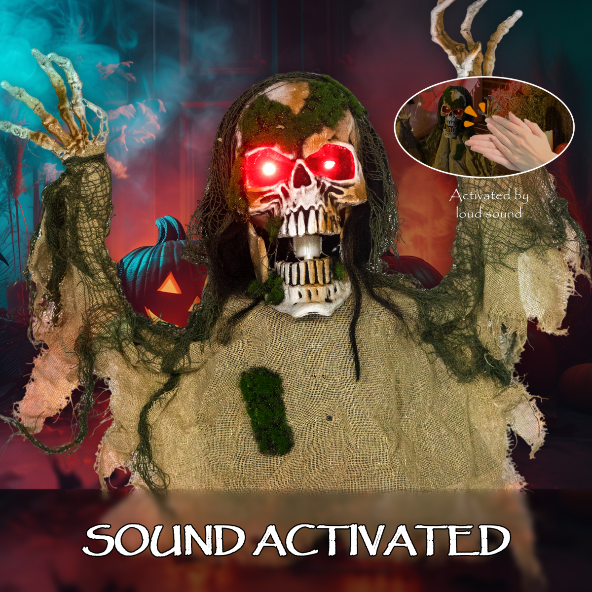 Halloween Half-Body Skeleton Decoration with Sound & Light Effects