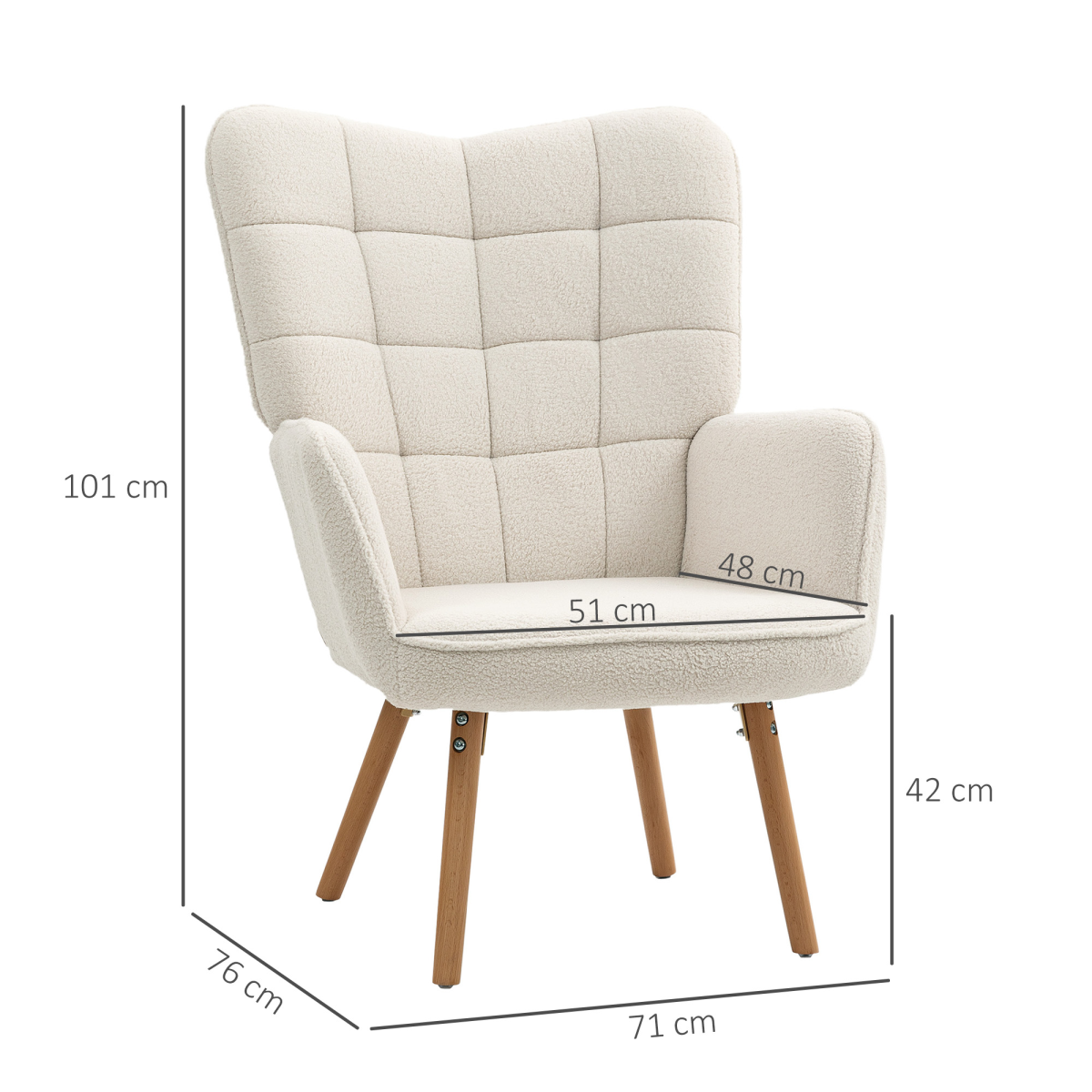 Upholstered Tufted Wingback Armchair with Seat Padding, Cream White
