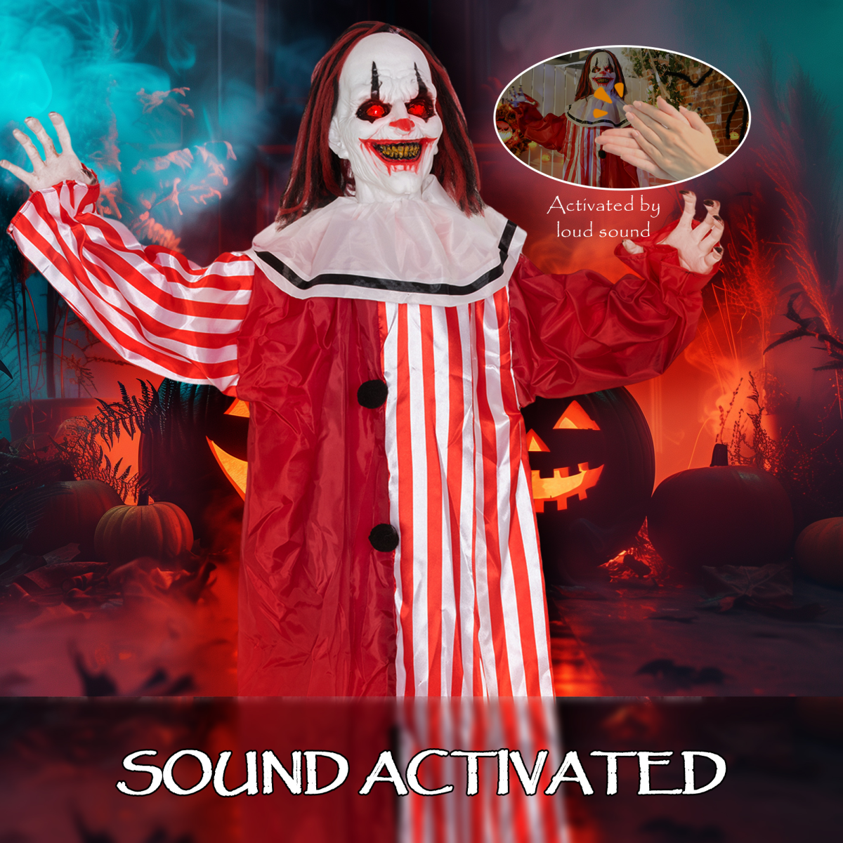 165cm Life-Size Shaking Clown with Sound & Light – Halloween Decoration