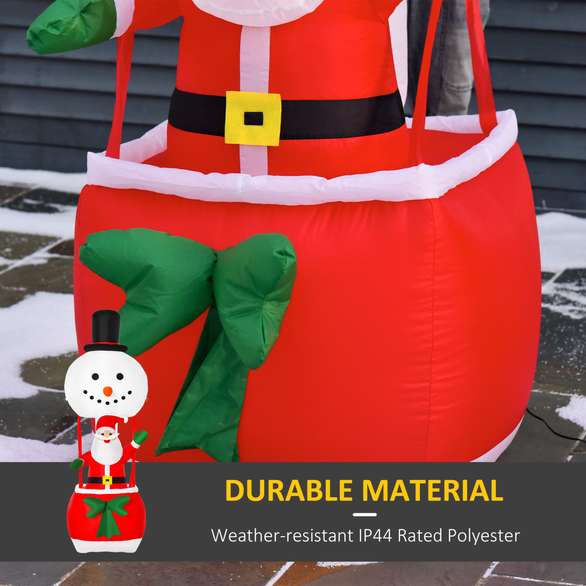 Inflatable Santa Claus decoration with durable material text overlay