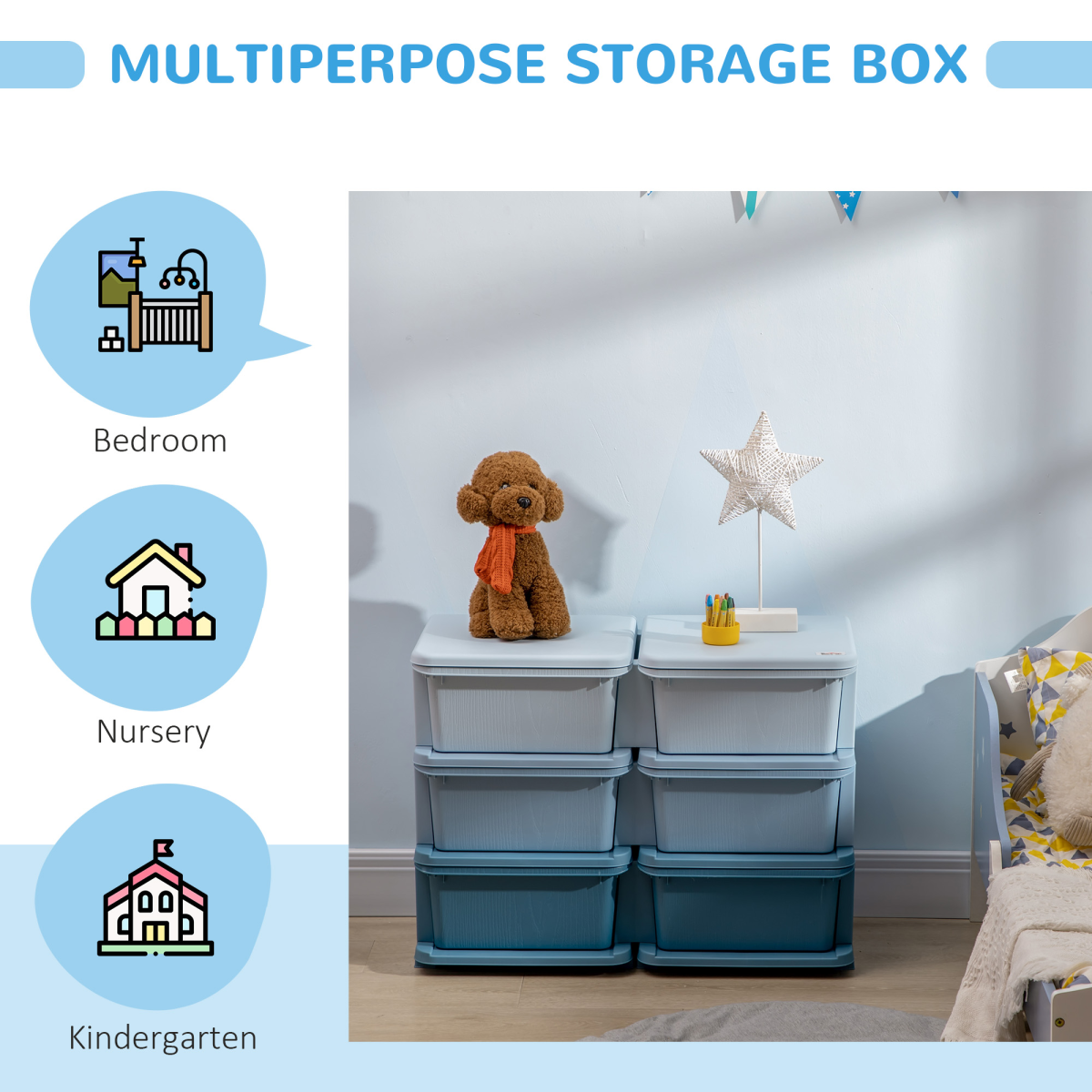 Kids’ Blue Storage Unit with Six Drawers – Child-Friendly Organiser for Toys & Clothes