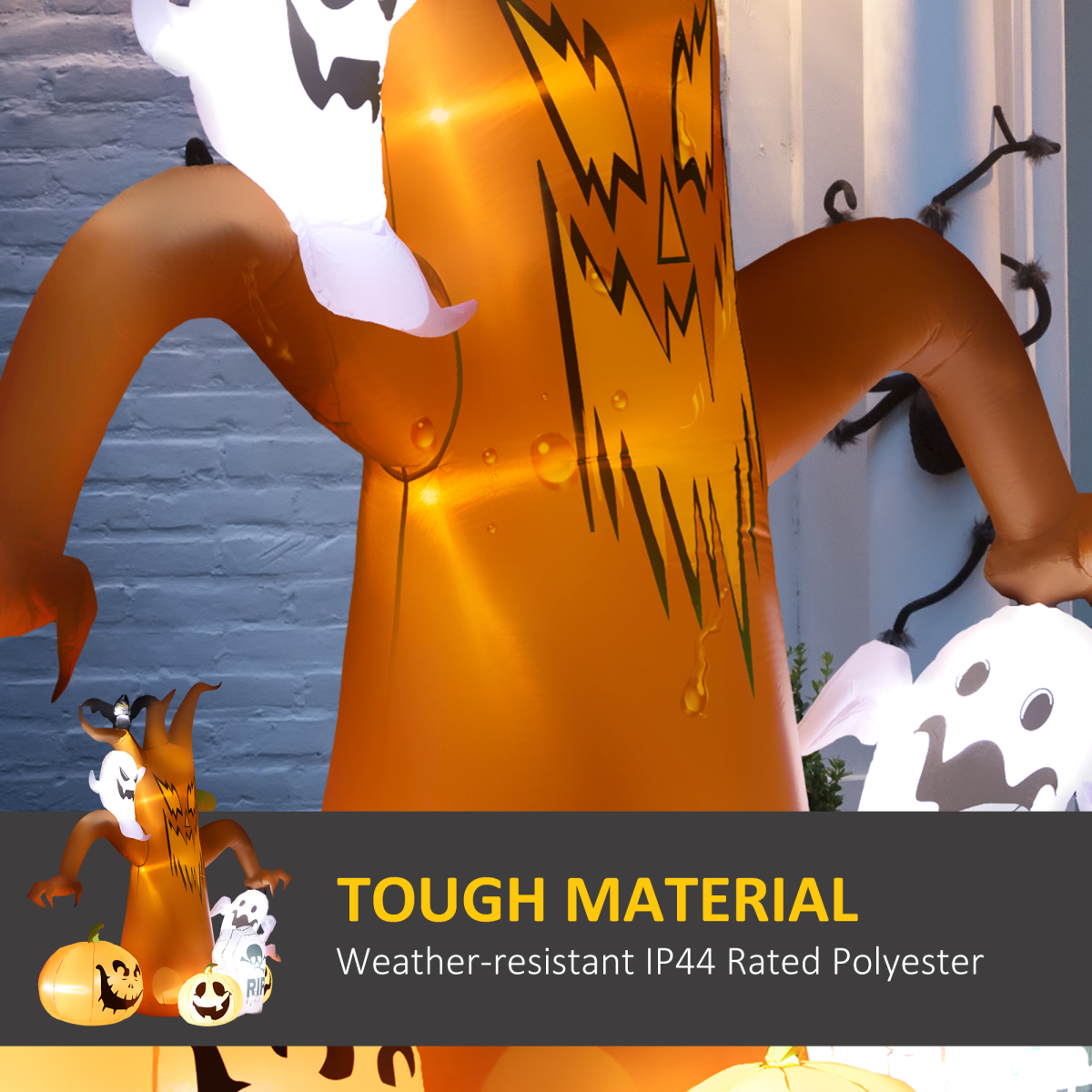 2.4m Inflatable Halloween Horror Tree with Ghosts, Pumpkins, Bat & Tombstone – LED Lights