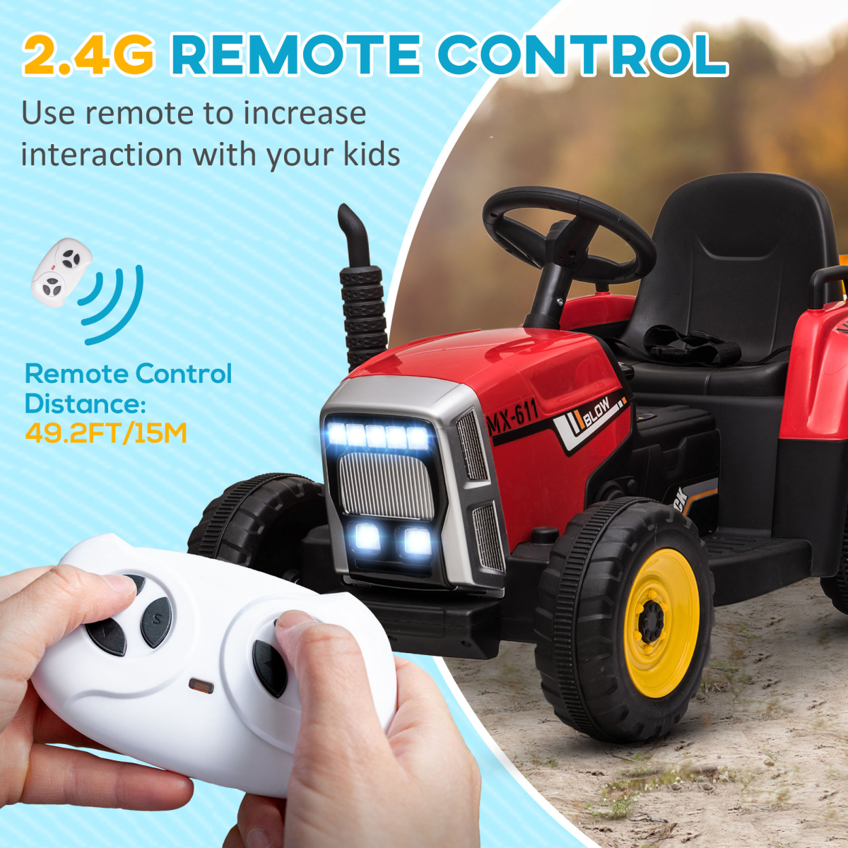 HOMCOM Ride-On Tractor with Remote Control & Detachable Trailer – Red
