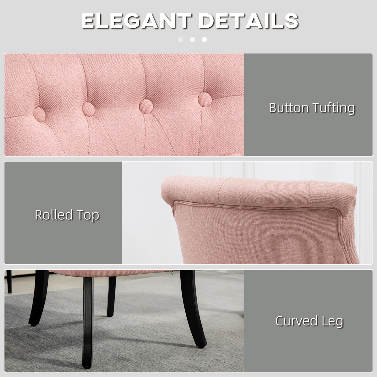 Fabric Single Sofa Upholstered with Pillow Wood Leg Pink