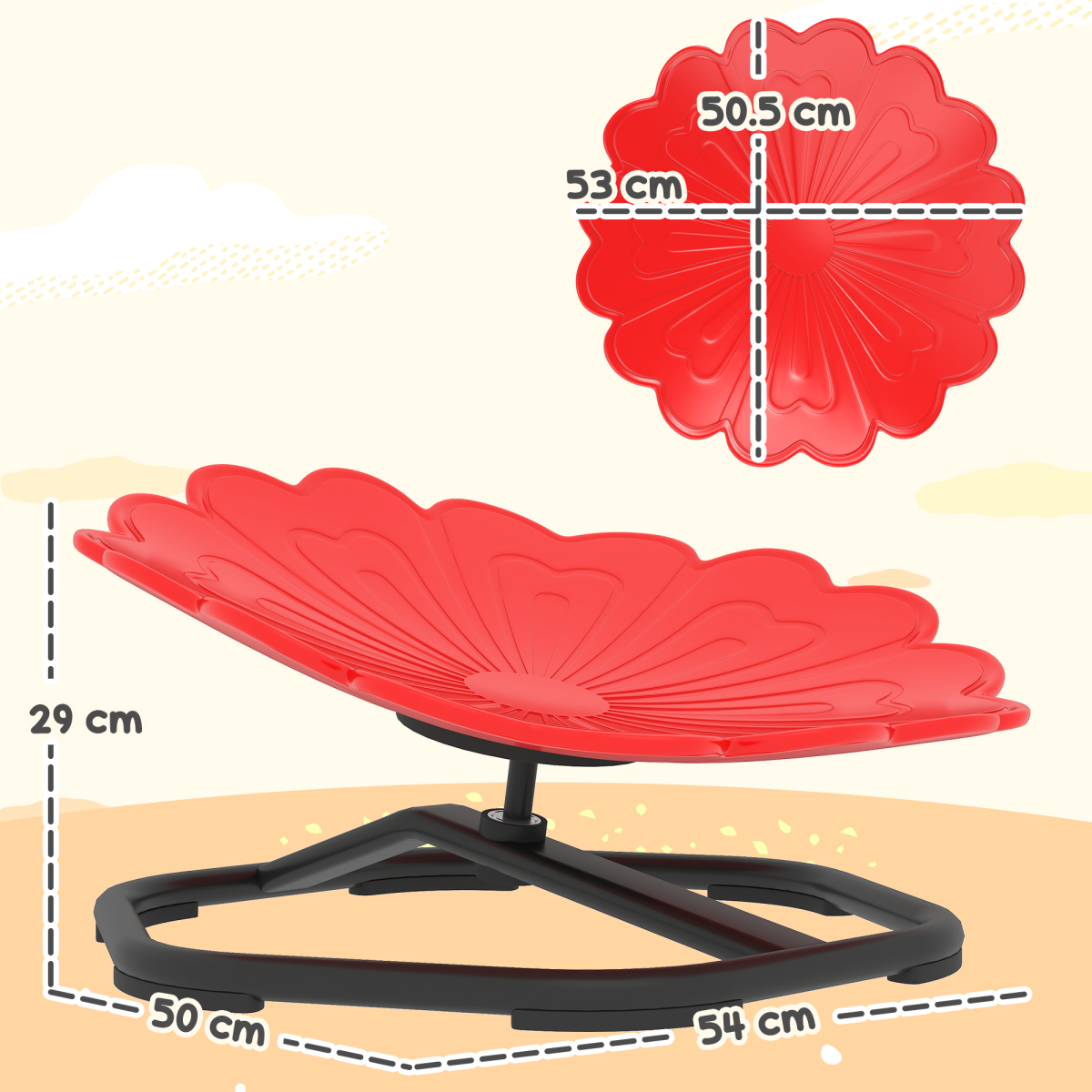 Kids’ 360° Swivel Flower Chair – Red & Black