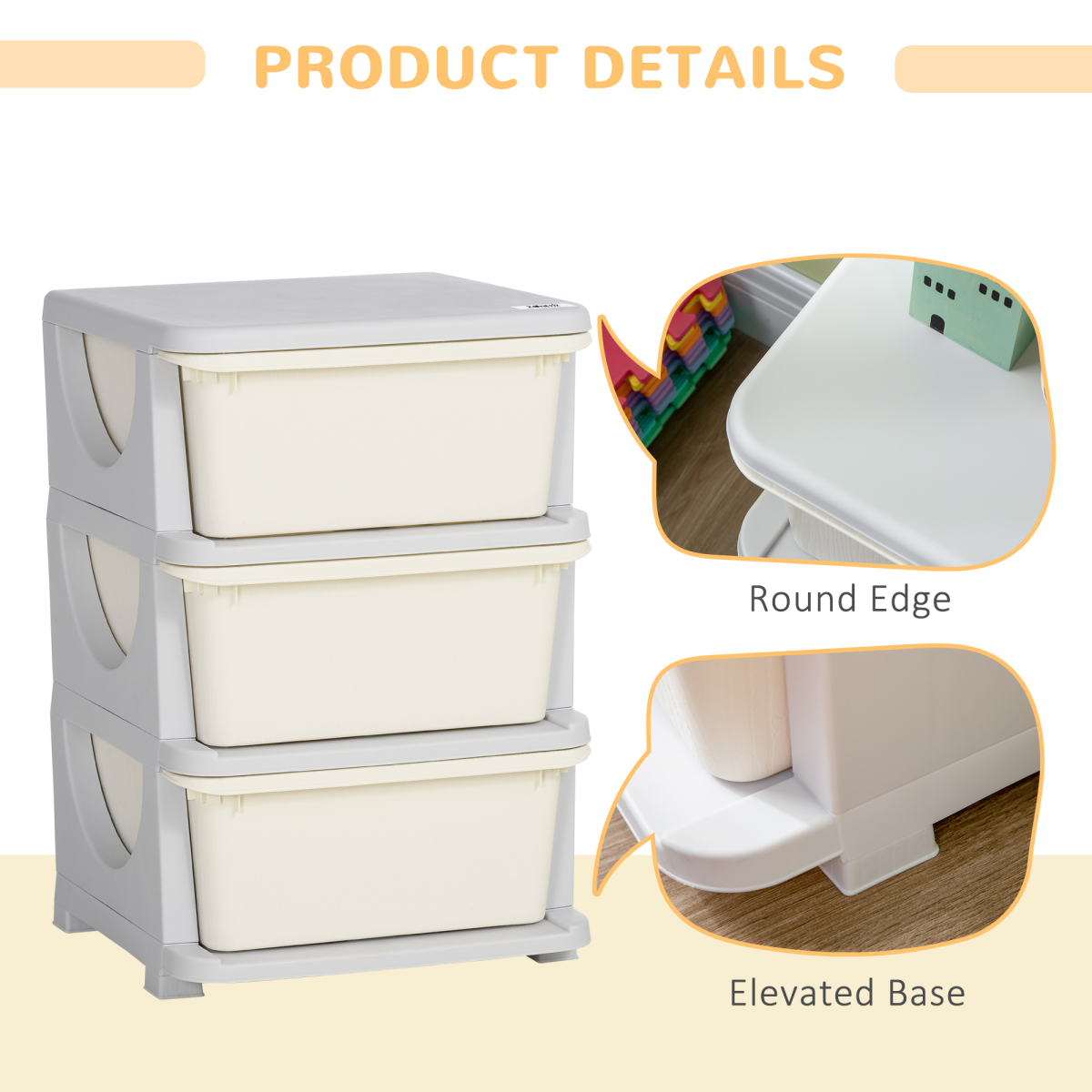 Kids’ 3-Drawer Plastic Storage Unit