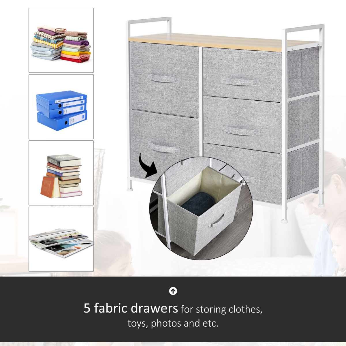 4-Drawer Fabric Storage Cabinet with Metal Frame – Grey