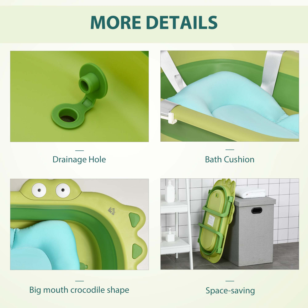 Foldable Crocodile Baby Bathtub with Cushion (0–3 Years)