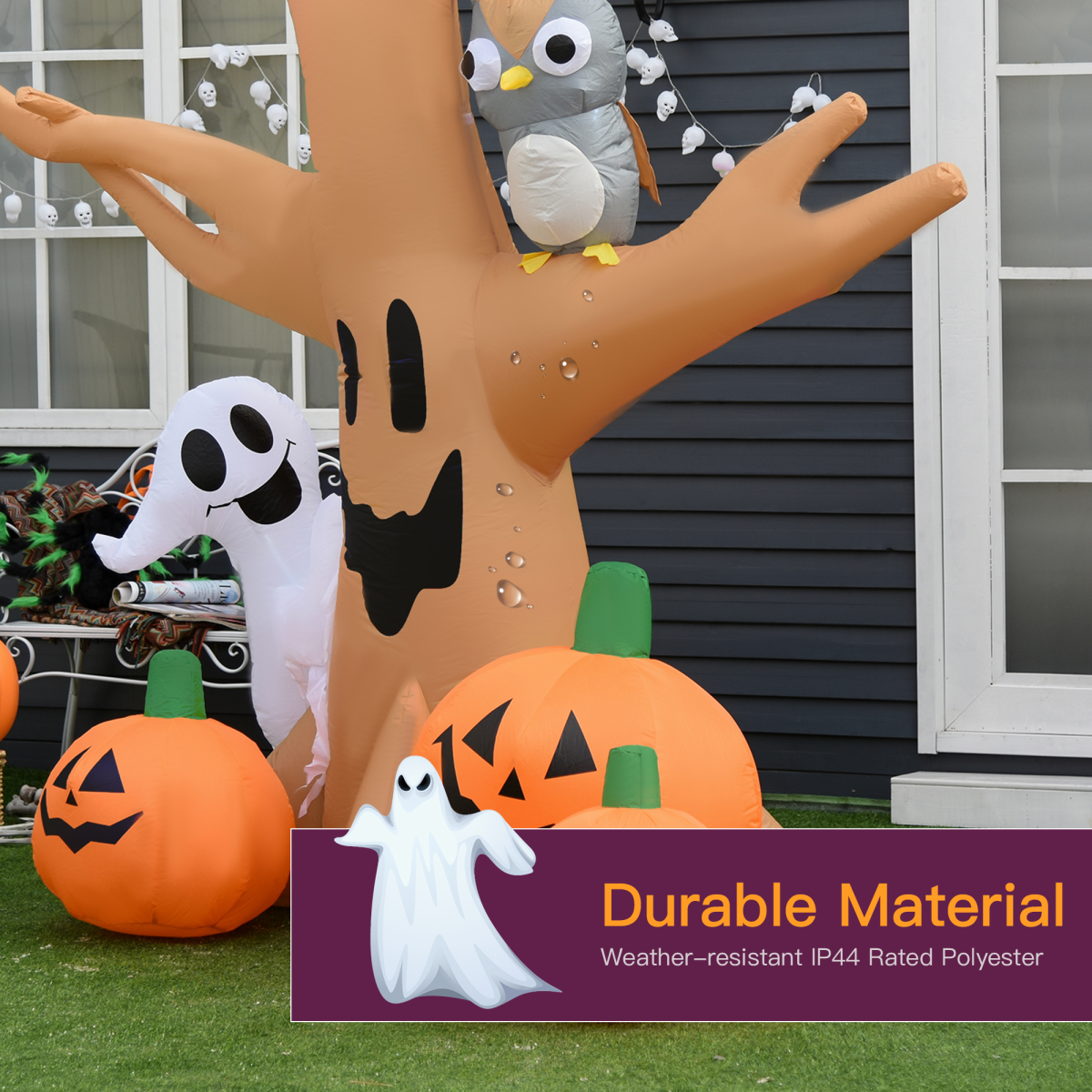 2.4m Inflatable Halloween Tree with Ghost, Pumpkins, Owl & LED Lights – Outdoor Yard Decoration