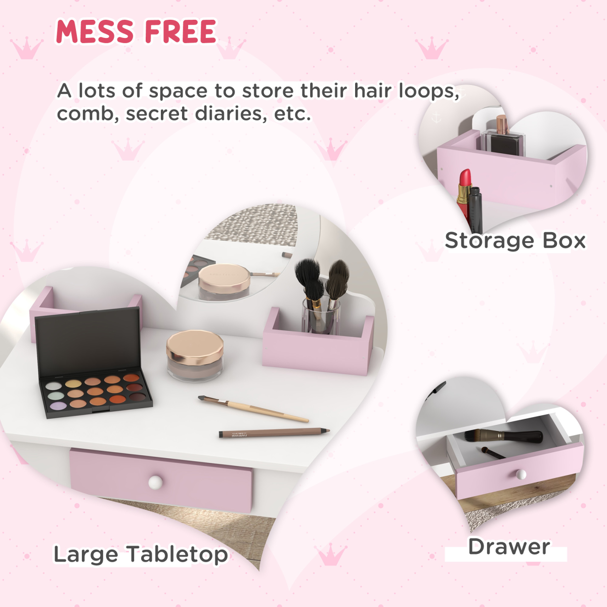 Kids Unicorn Dressing Table & Stool Set with Mirror – White & Pink (Ages 3–6)