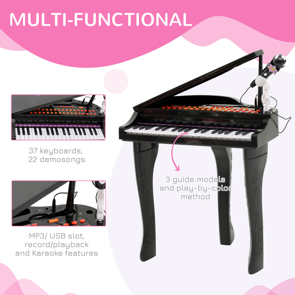 Kids 37-Key Electronic Piano Keyboard with Microphone & Stool – Black