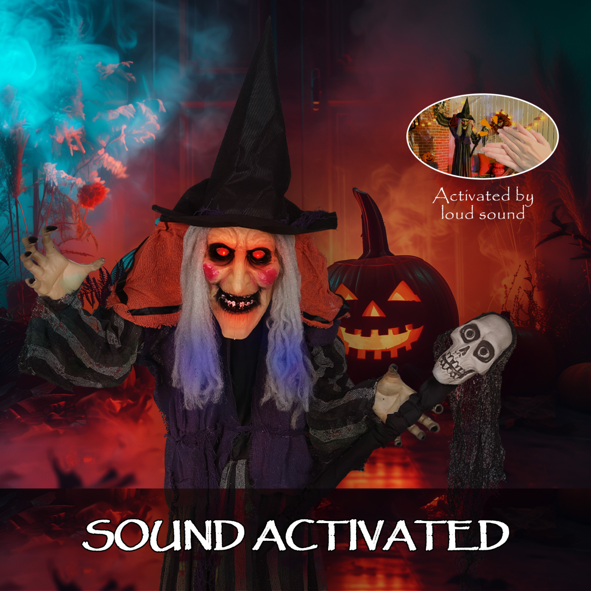 Life-Sized Halloween Witch with Sound, Lights & Motion – 160cm