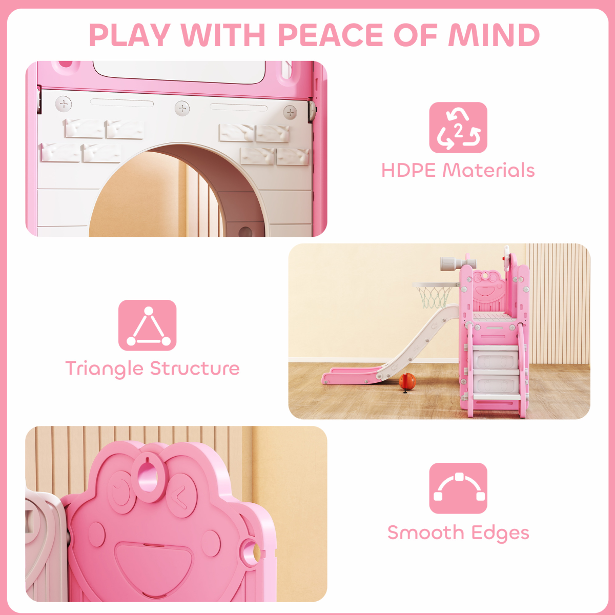 7-in-1 Indoor Playground Slide Set – Pink & White