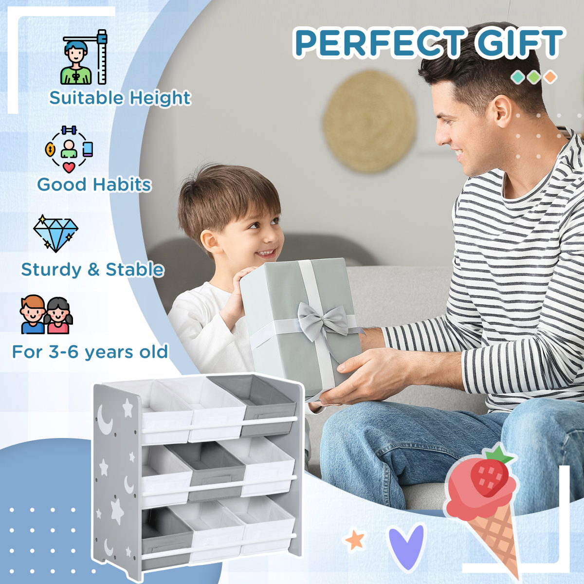 Kids Storage Unit with 9 Removable Baskets – Grey