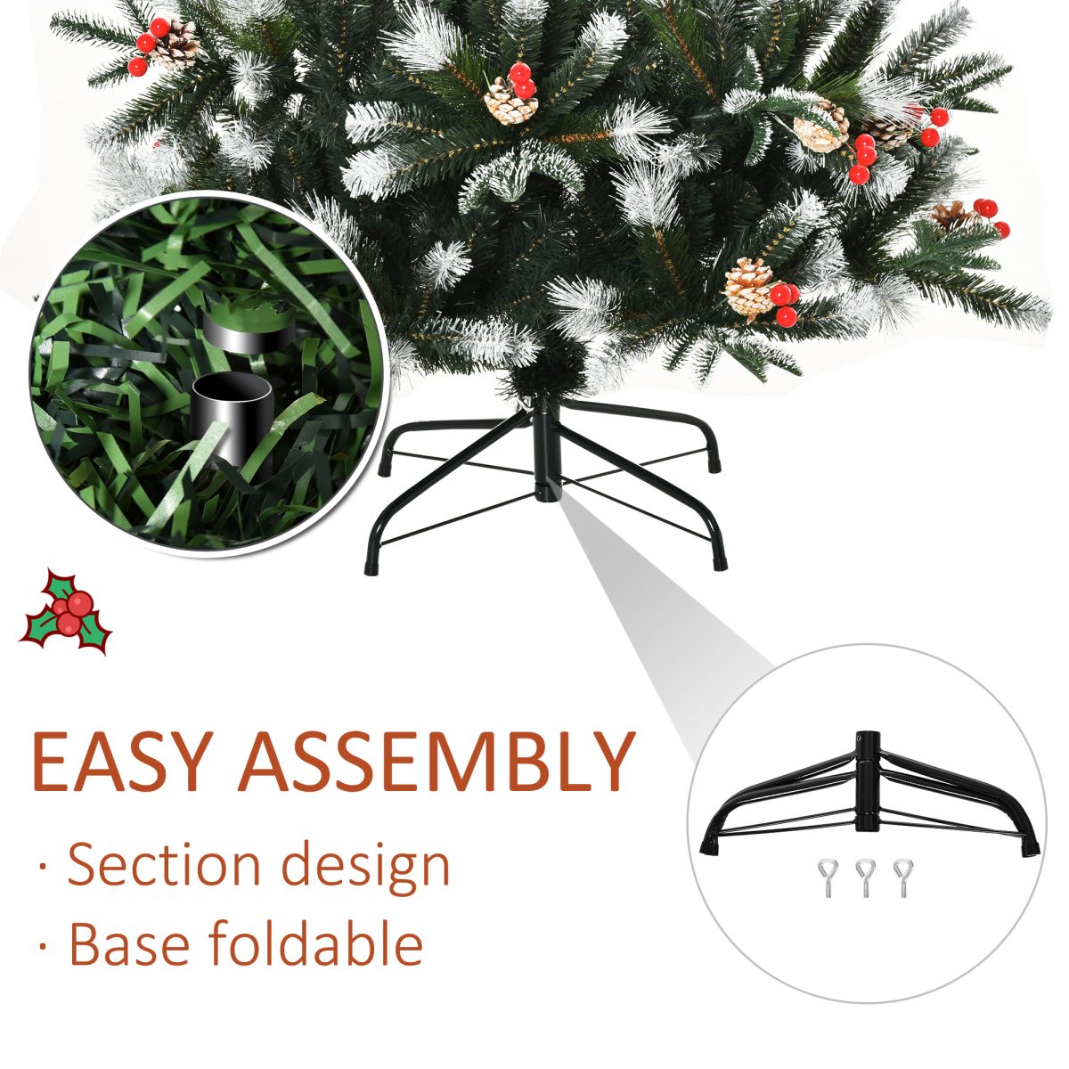 Christmas tree with stand and decorative elements on a white background