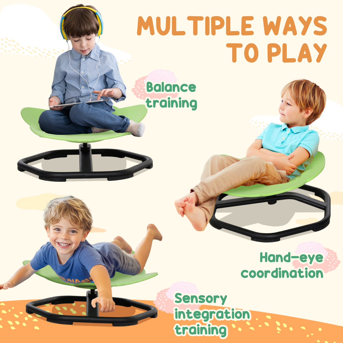 Kids’ Multifunctional Spinning Seat – Green