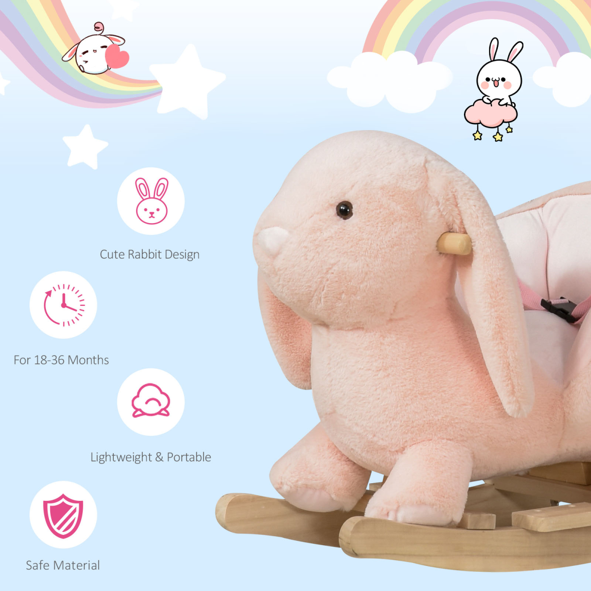 Plush Rabbit Rocking Toy with Sounds & Safety Features (Ages 18–36 Months)