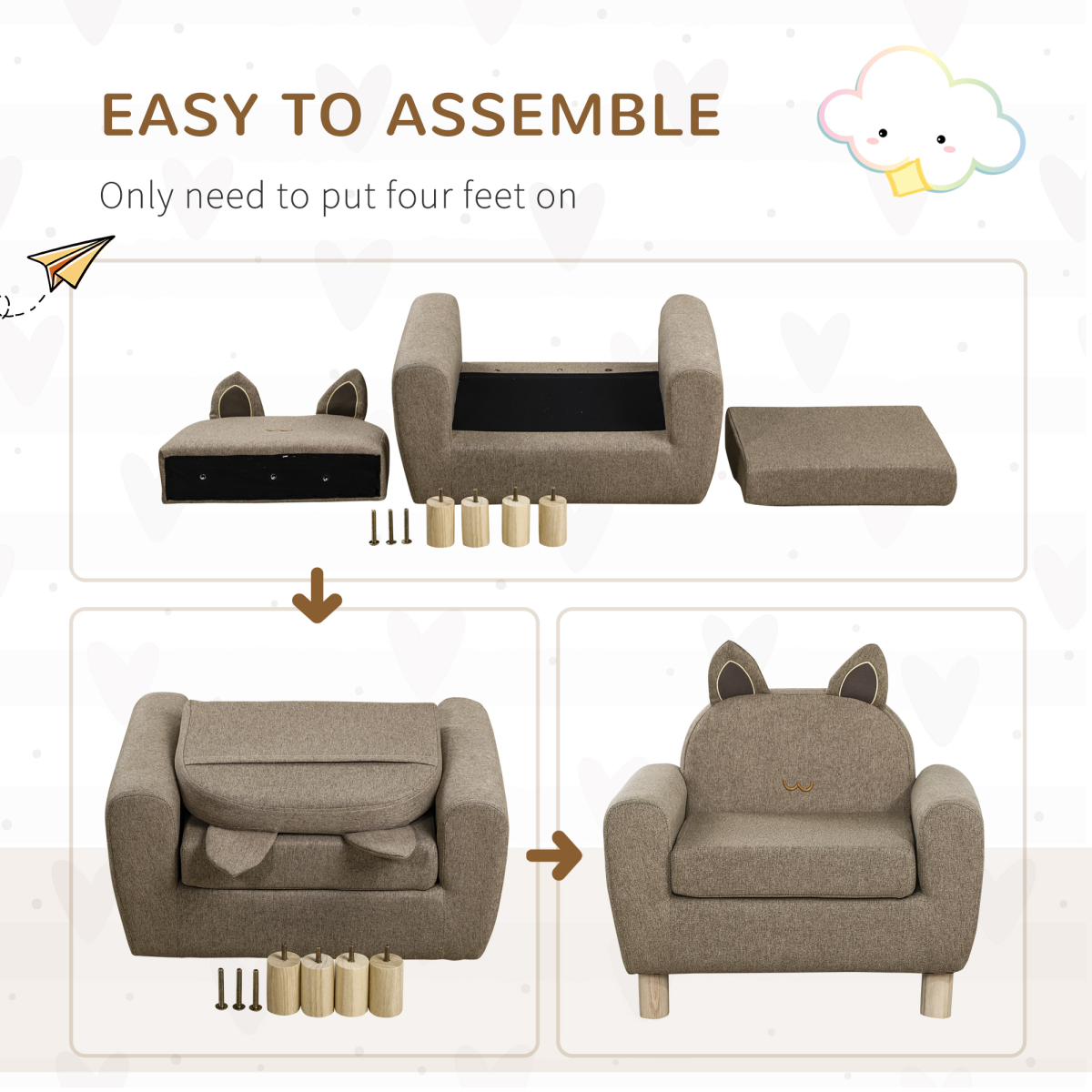 Kids Mini Sofa Toddler Chair Children Armchair for Bedroom Playroom Brown