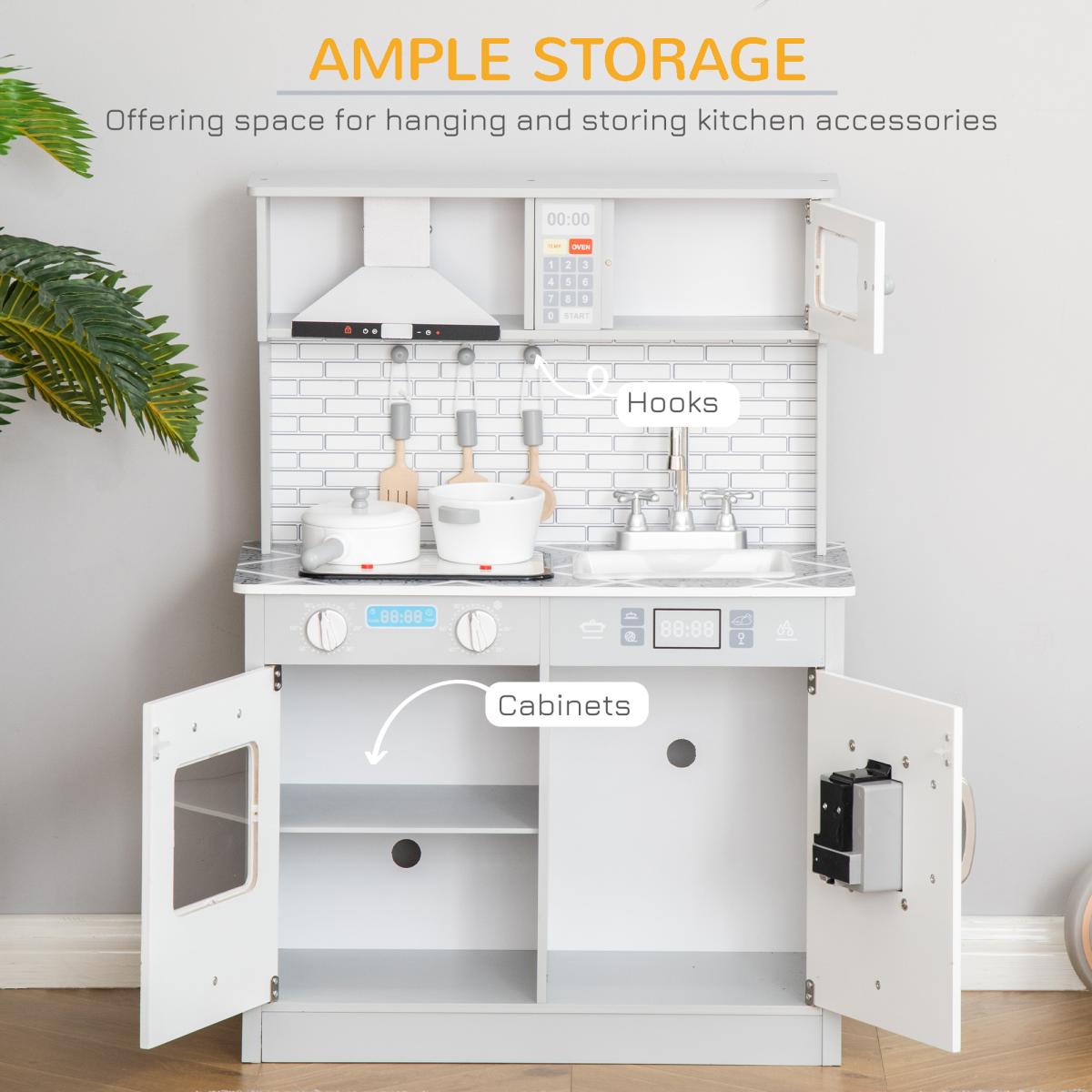 Kids Wooden Toy Kitchen Pretend Play Cooking Playset for 3-6 Years Old