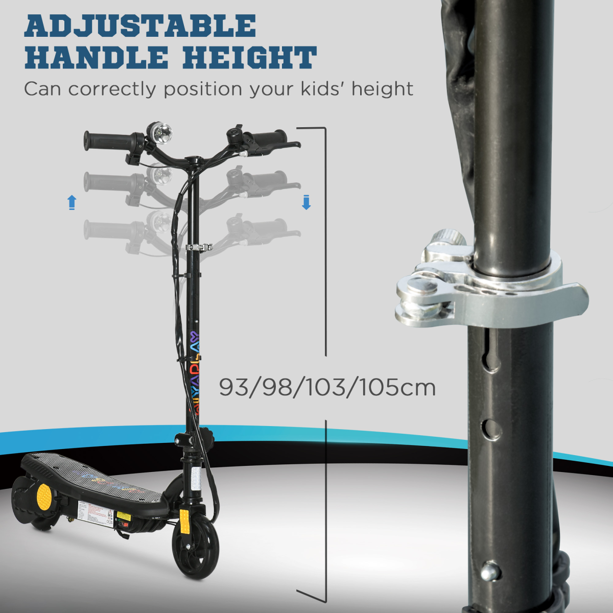 Folding Electric Scooter E-Scooter w/ LED Headlight, for Ages 7-14 Years - Black