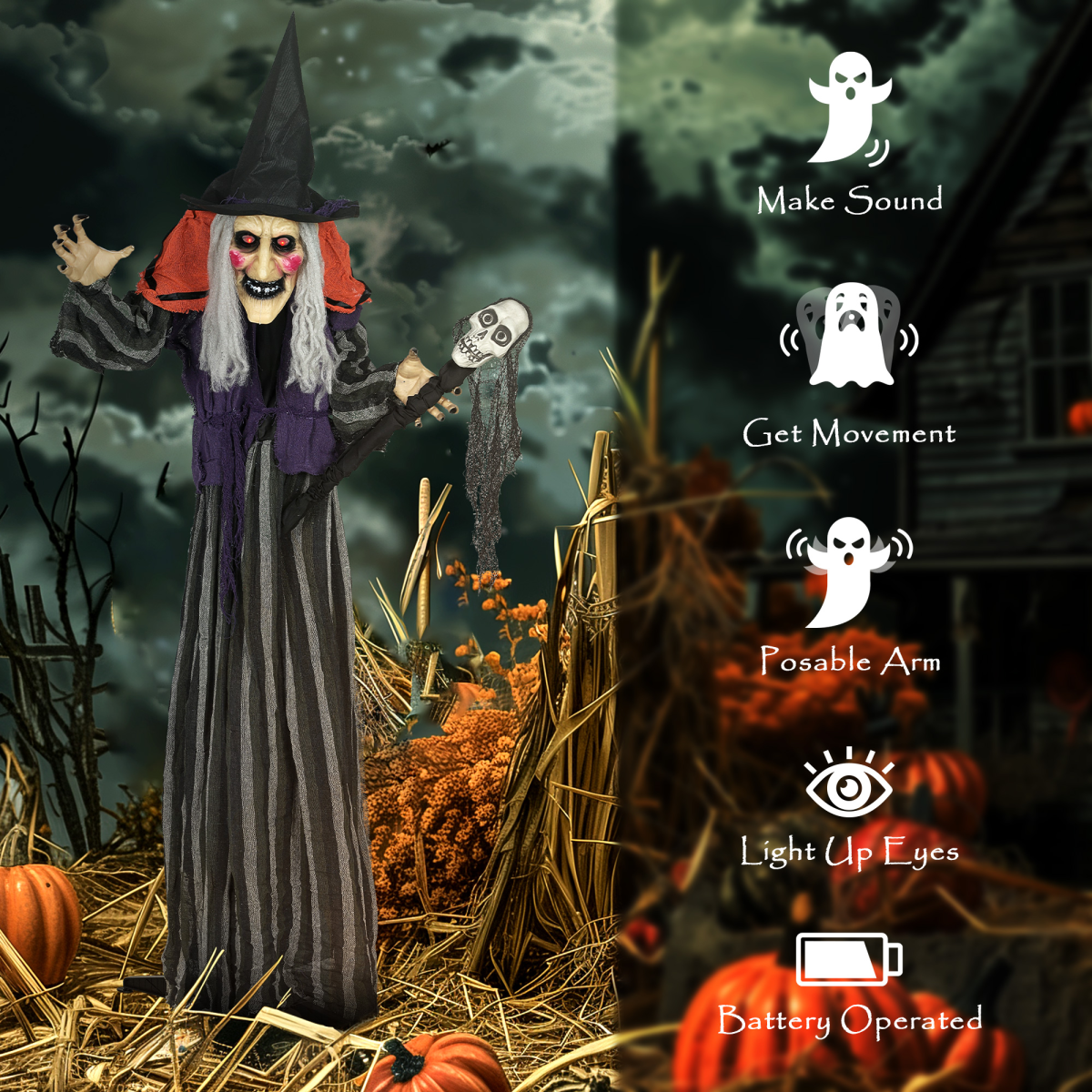Life-Sized Halloween Witch with Sound, Lights & Motion – 160cm