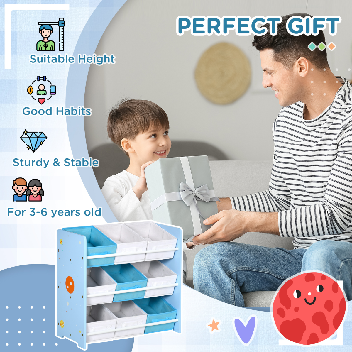Kids Storage Unit with 9 Removable Baskets – Blue