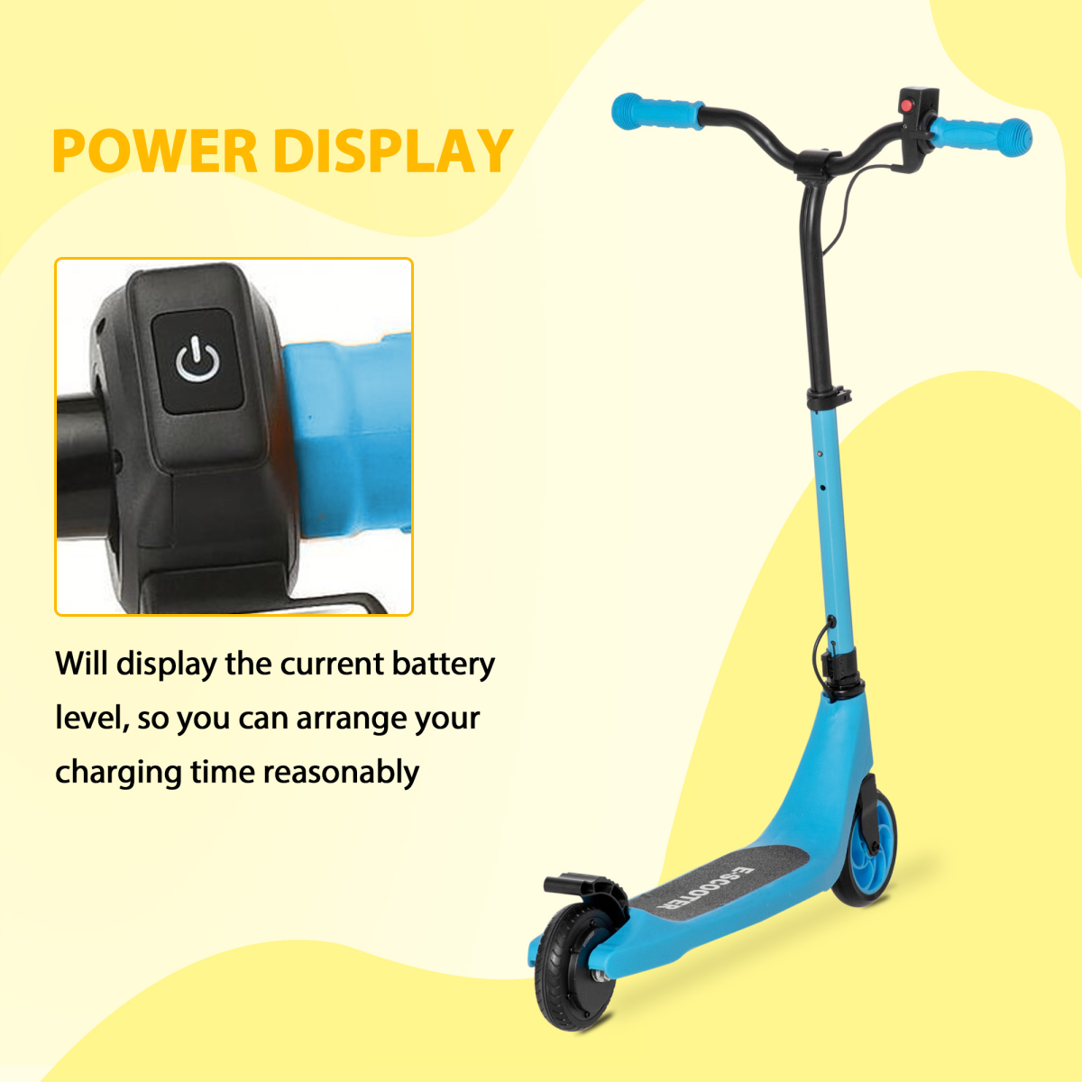 120W Electric Scooter w/ Battery Level Display, Rear Break - Blue