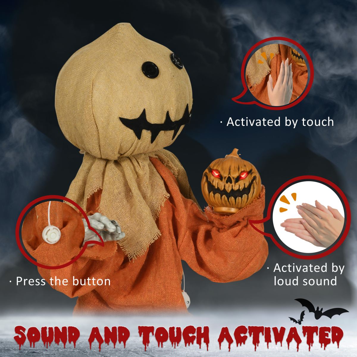 80cm Animated Halloween Decoration with Bending Arms, Lights & Sounds – Indoor/Outdoor