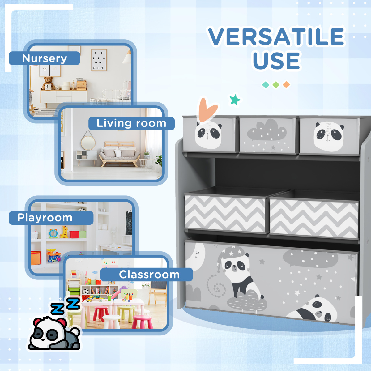 Kids Toy Storage Unit with 6 Removable Bins – Grey (Ages 3–8)